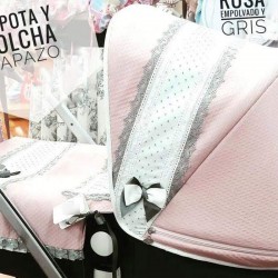 Capota Bugaboo Piqué Rosa Empolvado con puntilla gris y plumet