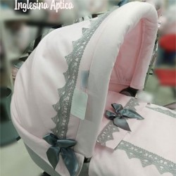 Capota Inglesina Áptica capazo piqué rosa puntilla gris