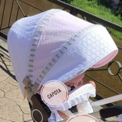 Capota Bastista perforada blaca, piqué rosa y doble pasacinta cámel