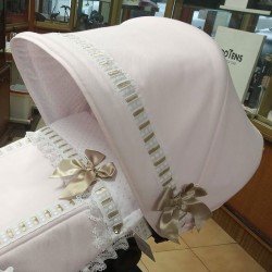 Capota Bugaboo Camaleón Piqué Rosa con pasacinta y cinta cámel con lazos