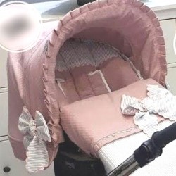 Capota Bebecar Ip Op Piqué rosa empolvado lazos rayas