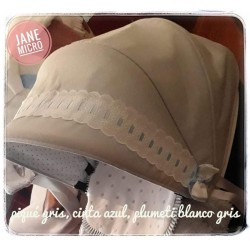 Capota Jane Micro Piqué Gris, Pasacinta blanco cinta azul, plumeti blanco gris