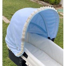 Capota Jane Micro Extensible Piqué Nido Celeste y Volante Plisado Crema