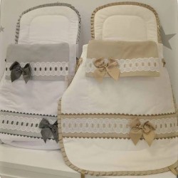 Funda Colcha Cubrepies Capazo Opción Saco (Bebecar, Bugaboo, Jane) camel, gris y otros con pasacinta