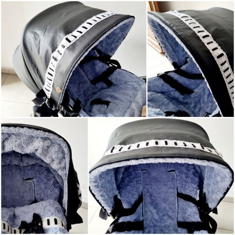 Capota Bugaboo Camaleón Normal o Extensible Polipiel Negra Decoración Azul