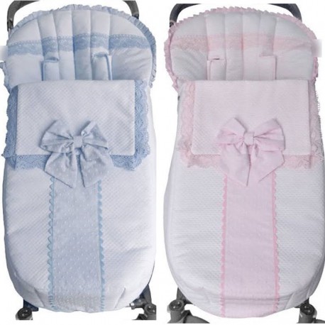 Saco Silla Bebecar BX3, Bugaboo, Bebecar, Universal 02-127 Puntilla Azul o Rosa con Piqué (Blanco, azul, rosa, etc)