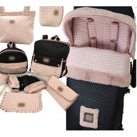 Saco Silla Be Cool Light, Bugaboo, Bebecar, Universal 02-231 Vichy y Pelo Rosa con Negro