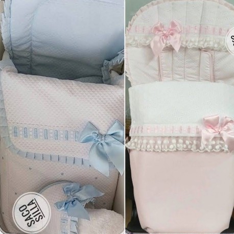 Saco Silla Asalvo Freedom, Bugaboo, Bebecar, Universal Variantes Blanco Azul y Polipiel Rosa