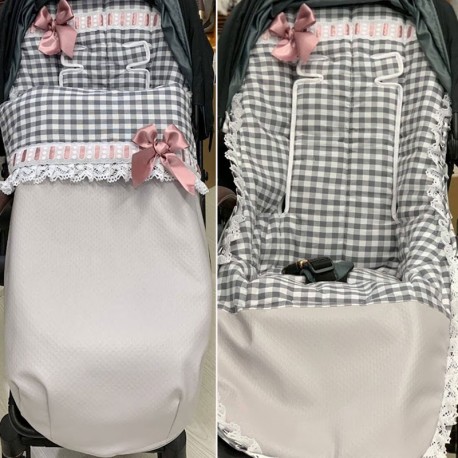 Saco Silla Cybex Gazelle, Jane, Bugaboo, Universal Polipiel Gofrada Gris y Vichy Blanco Gris