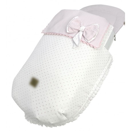 Colcha Opción Capazo Bebecar Hip Hop xl, Bugaboo, Jane, Universal 02-219 Plumeti Blanco y Rosa