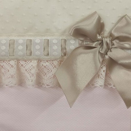 Plumeti Beige, Piqué Nido Rosa, Pasacinta Beige