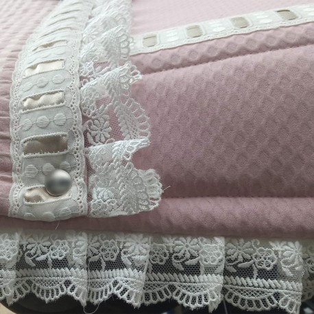 Combinación Vichy Rosa Empolvado, Pasacinta Blanca, Piqué Rosa Empolvado