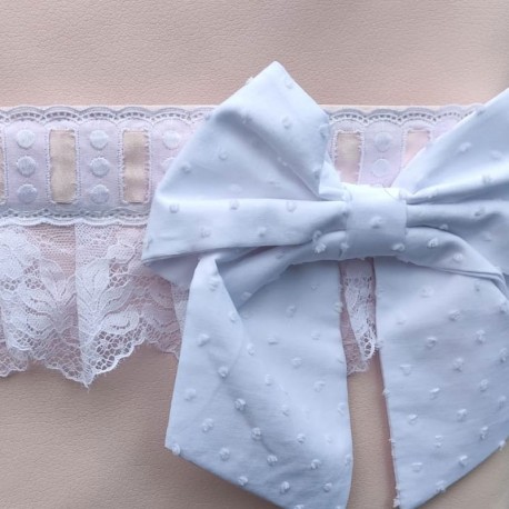 Combinación Polipiel Rosa, Puntilla Blanca, Pasacinta Blanco