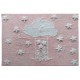 Alfombra Infantil Juvenil 100% Algodón Medidas 120x160 cms Rosa con Estrellas, Nubes y Niños en Blanco