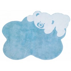 Alfombra Infantil Juvenil Azul Blanco "Osito Nube" 100% Algodón Medidas 120x160