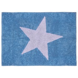 Alfombra Infantil Juvenil Azul y Gran Estrella 100% Algodón Medidas 120x160