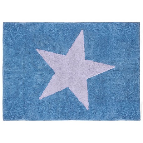 Alfombra Infantil Juvenil Azul y Gran Estrella 100% Algodón Medidas 120x160