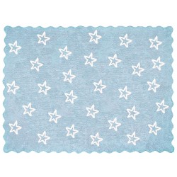 Alfombra Infantil Juvenil Azul Ondas Estrellas Blancas 100% Algodón Medidas 120x160