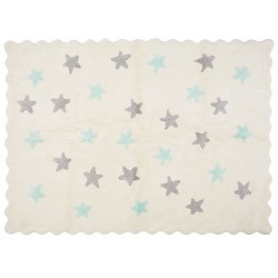 Alfombra Infantil Juvenil Ondas Estrellas Blancas y Azules 100% Algodón Medidas 120x160