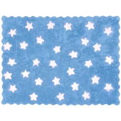 Alfombra Infantil Juvenil Azul Ondas Estrellas Blancas y Azules 100% Algodón Medidas 120x160