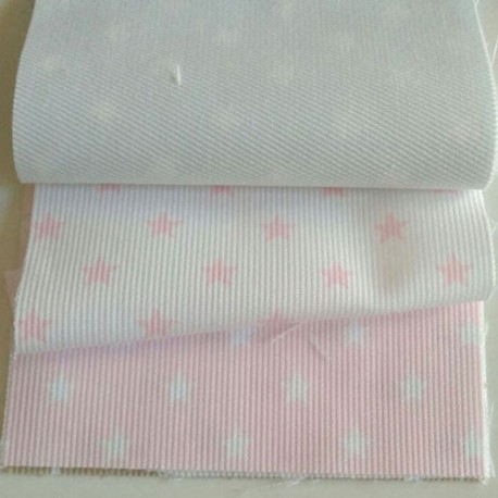 Piqué Canutillo Rosa Estampado Estrellas Blancas / Piqué Canutillo Blanco Estampado Estrellas Rosas