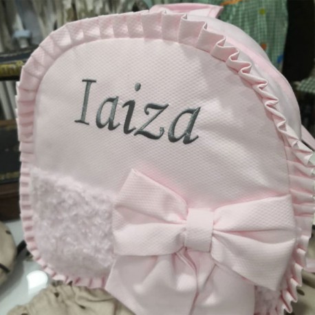 Mochila Opción Guardería / Escolar (Infantil - Primaria) Piqué Nido Rosa y Otros con Pelo