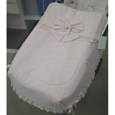 Colcha Capazo Opción Saco Jane Micro, Bugaboo, Jane, Plumeti Rosa y puntilla beige