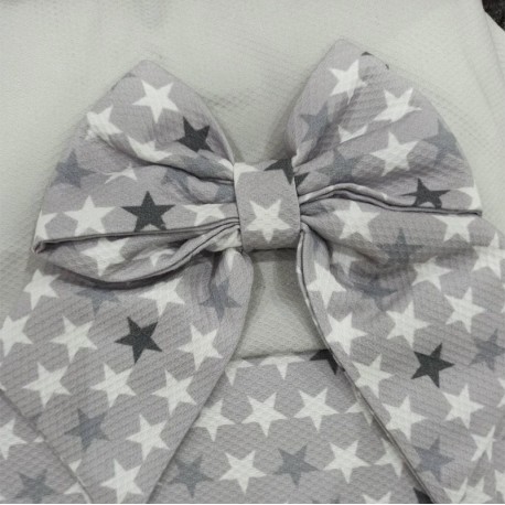 Pareja de Lazos Capota Estándar Piqué Nido Estrellas Gris