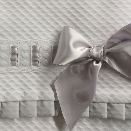 Piqué Nápoles Blanco con Gris, Pasacinta Blanco 3 puntos y Cinta Gris